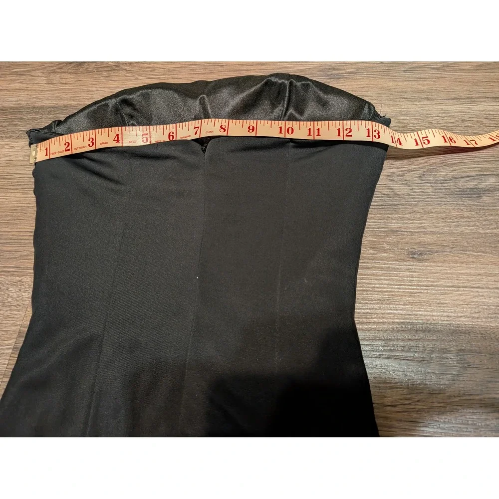 Cache Vintage Y2K Black Beaded Strapless Ruched Asymmetrical Ruffle Dress Size 2